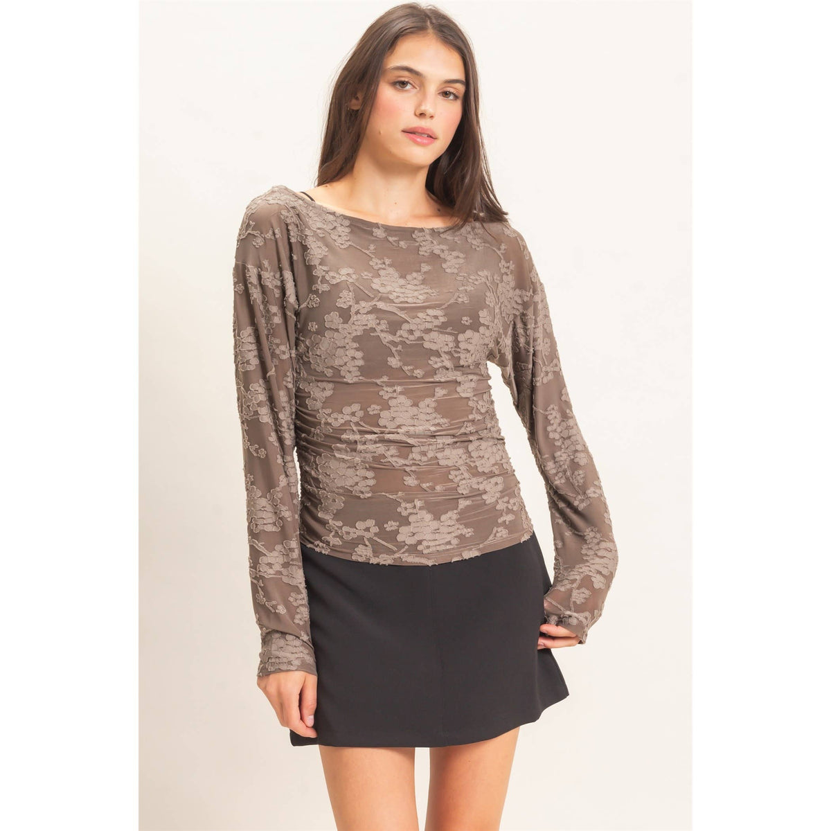 Sheer Lace Boat Neck Top