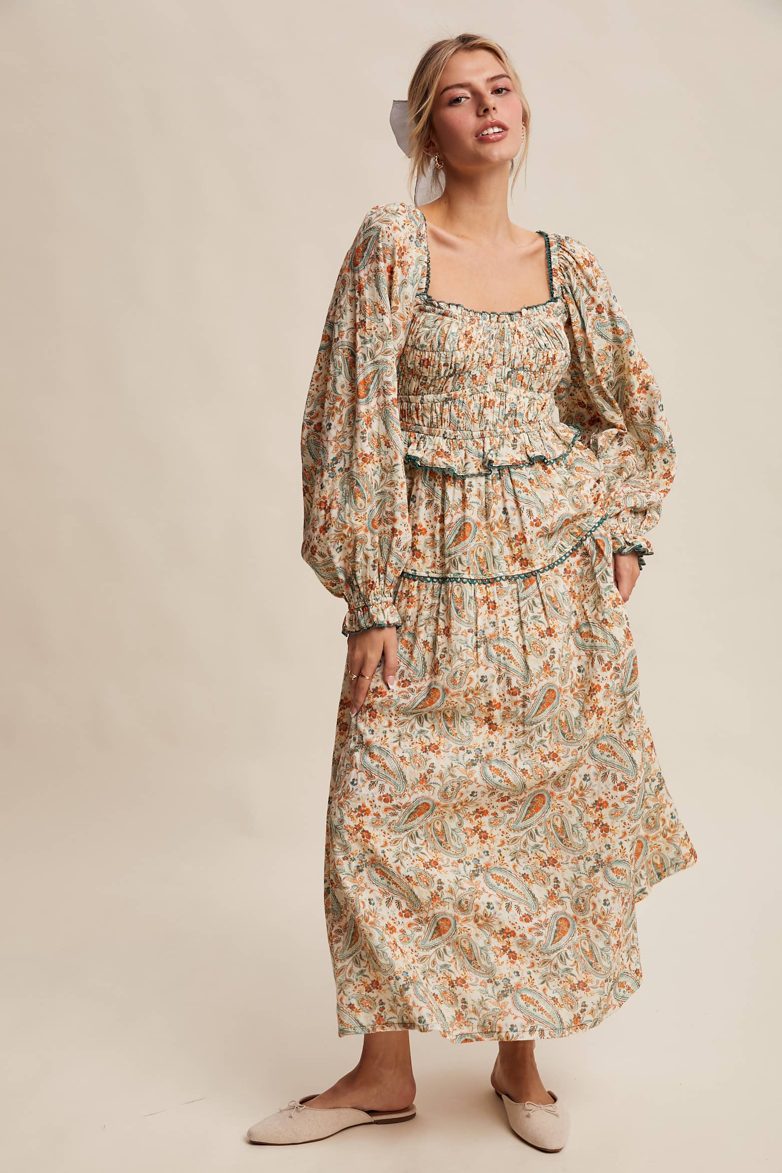Paisley Smocked Tiered Maxi Dress