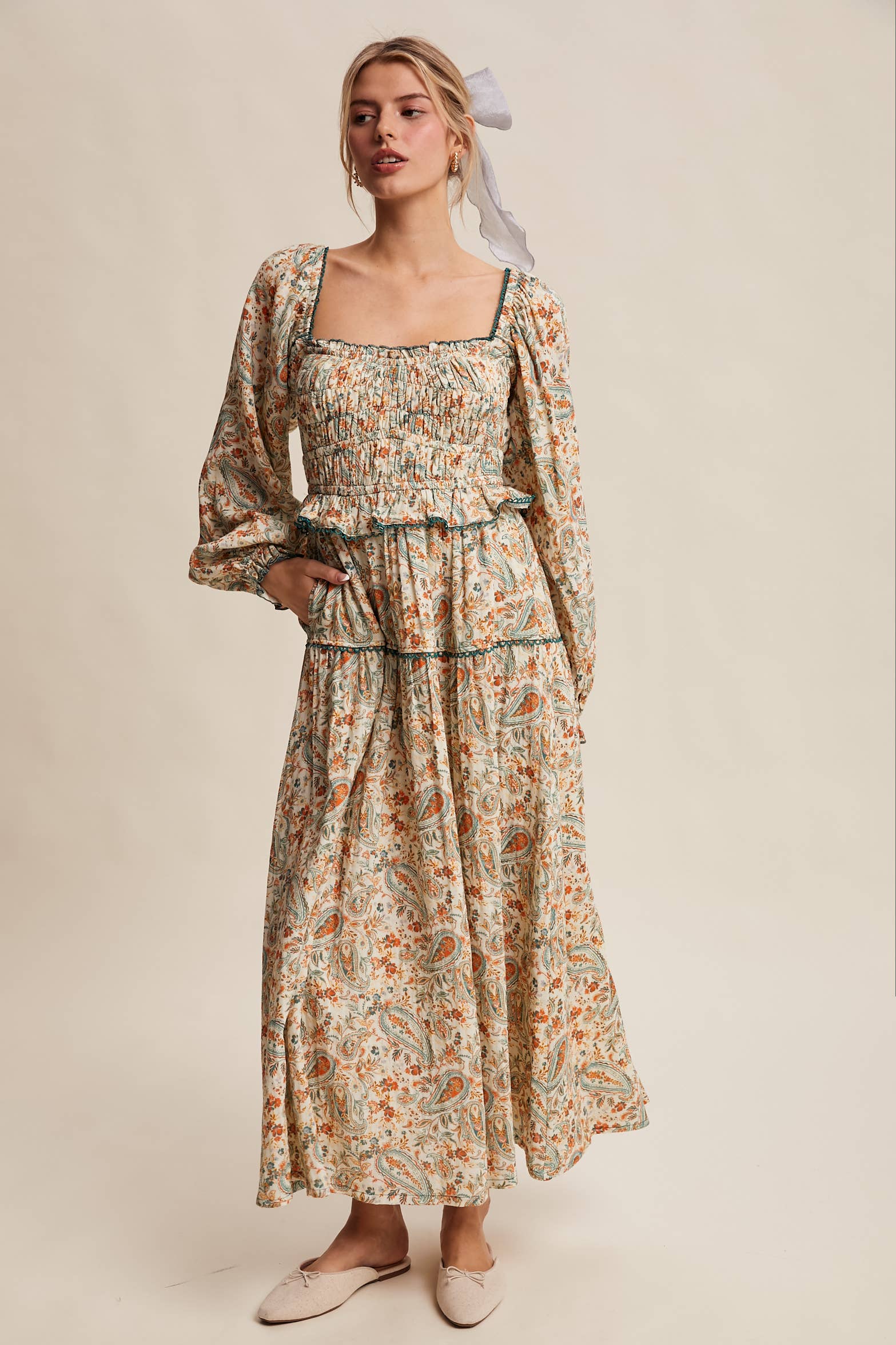 Paisley Smocked Tiered Maxi Dress