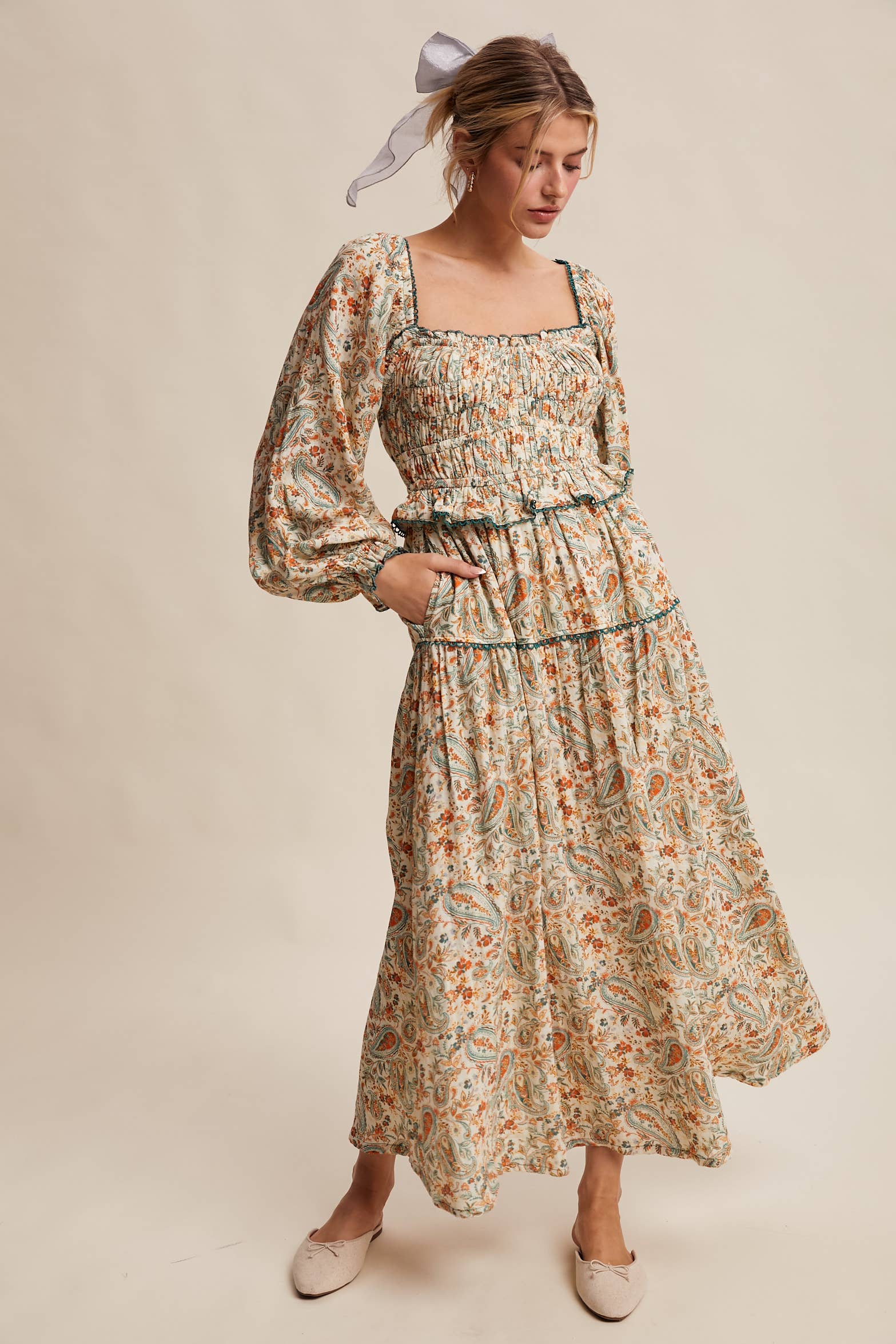 Paisley Smocked Tiered Maxi Dress