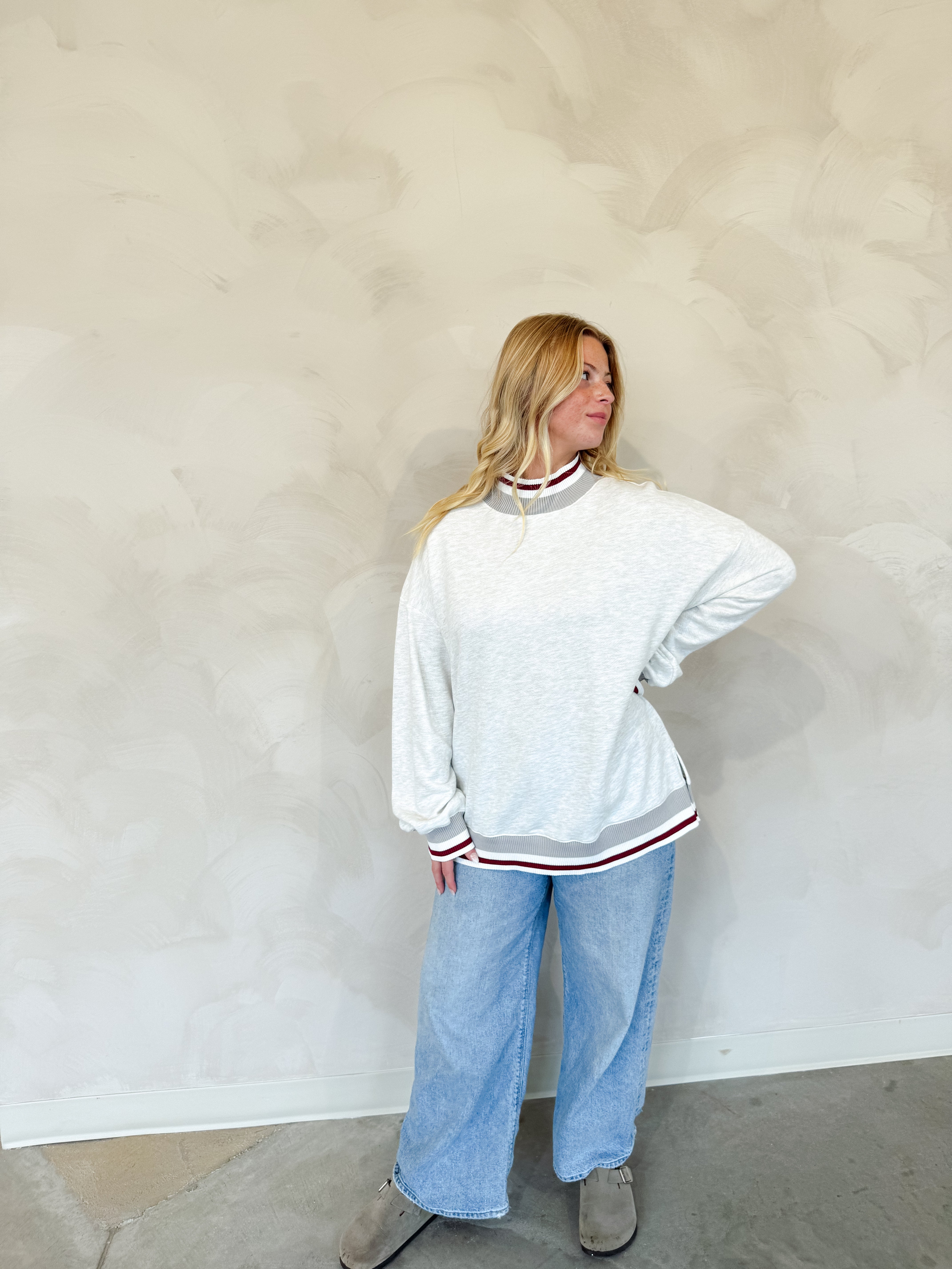 Striped Mock Neck Sweatshirt