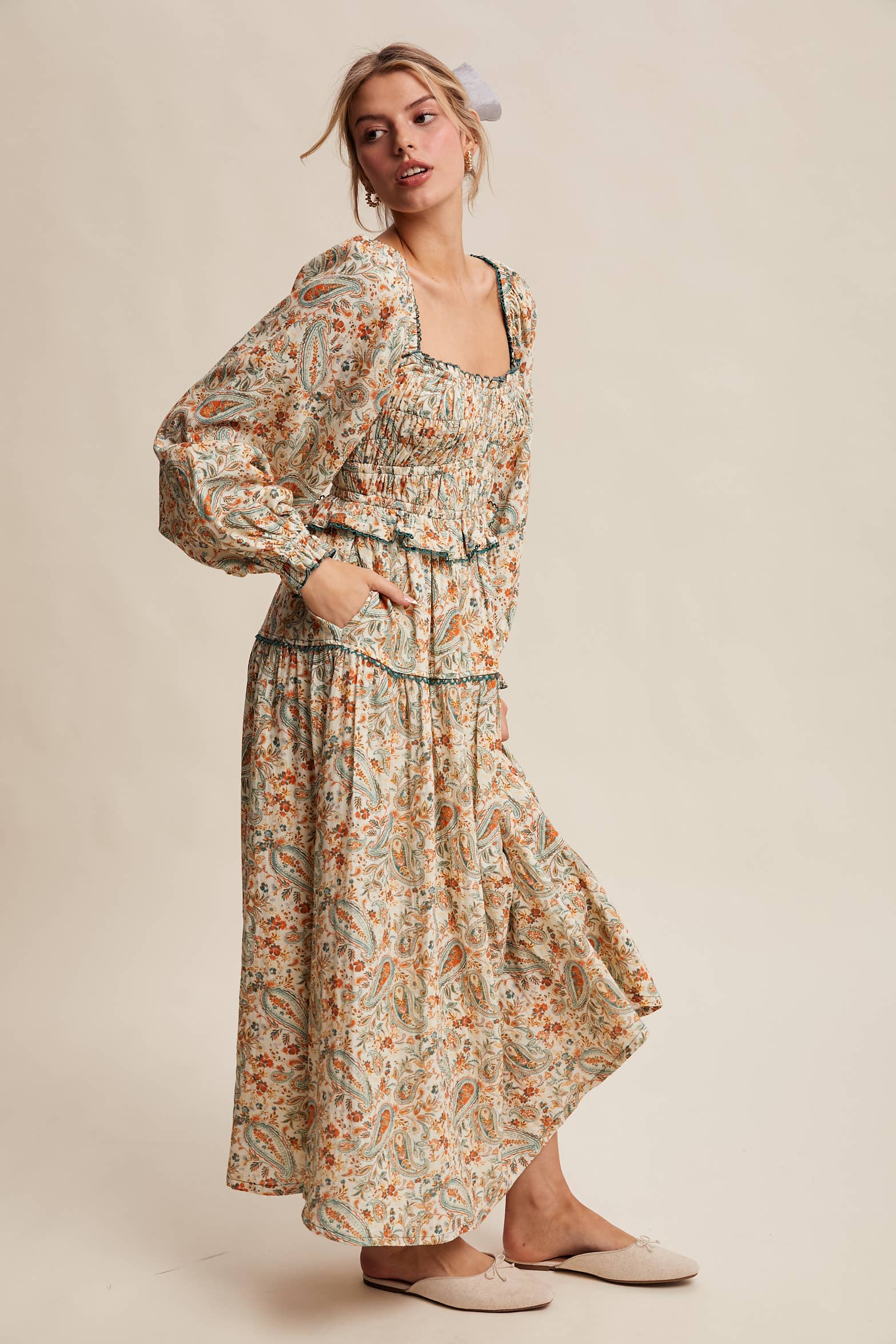 Paisley Smocked Tiered Maxi Dress
