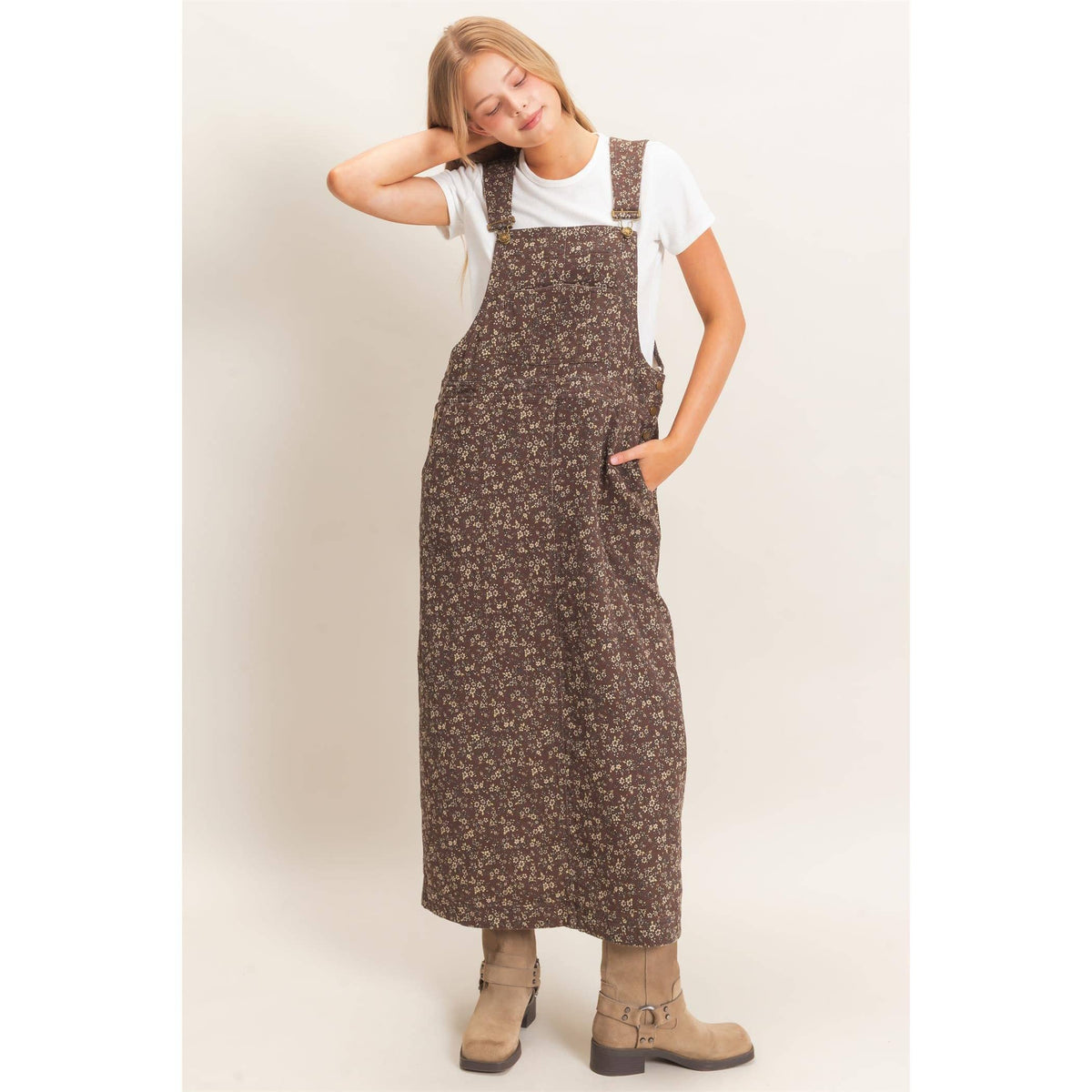 Floral Garment Wash Overall Dress