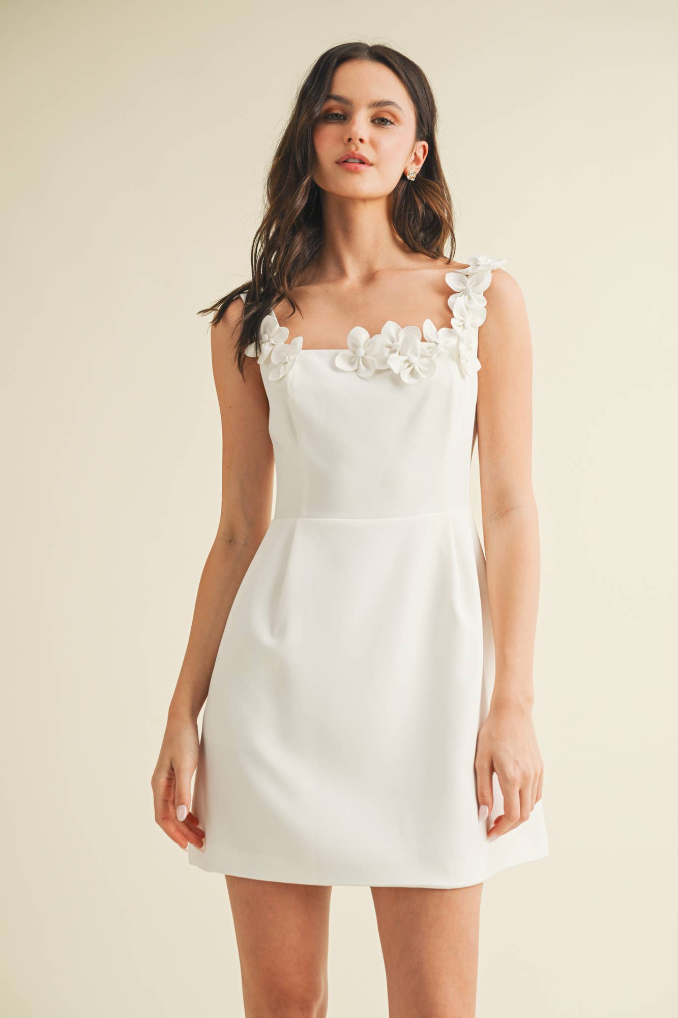 SQUARE NECK FLORAL CORSAGE SLEEVELESS DRESS