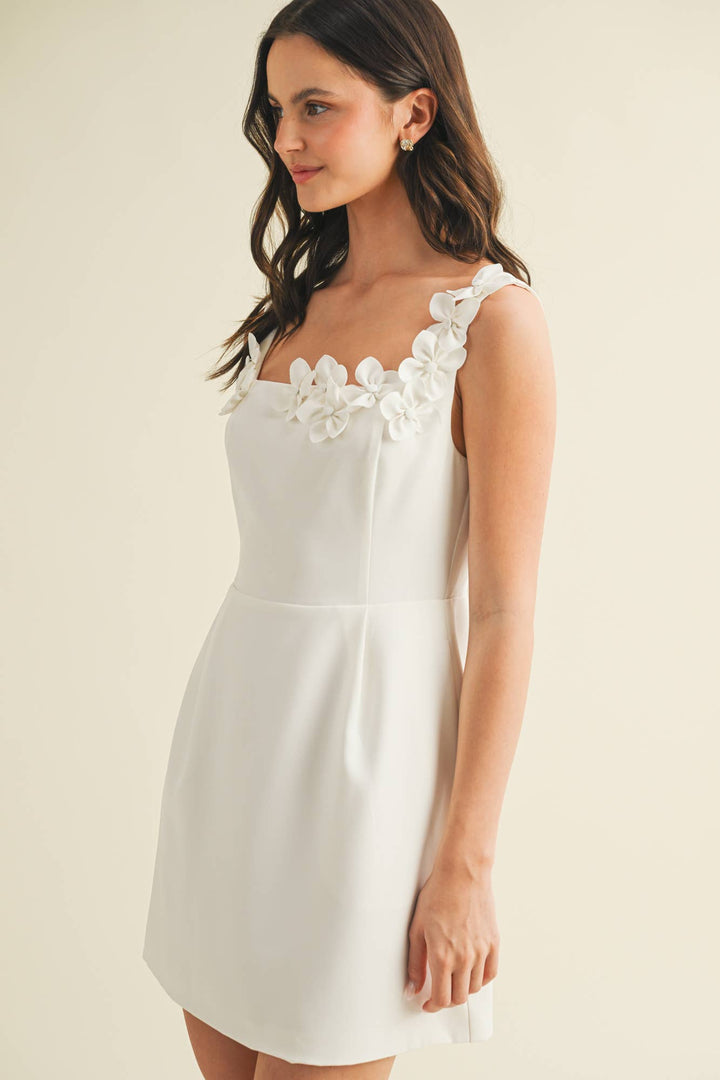 SQUARE NECK FLORAL CORSAGE DRESS