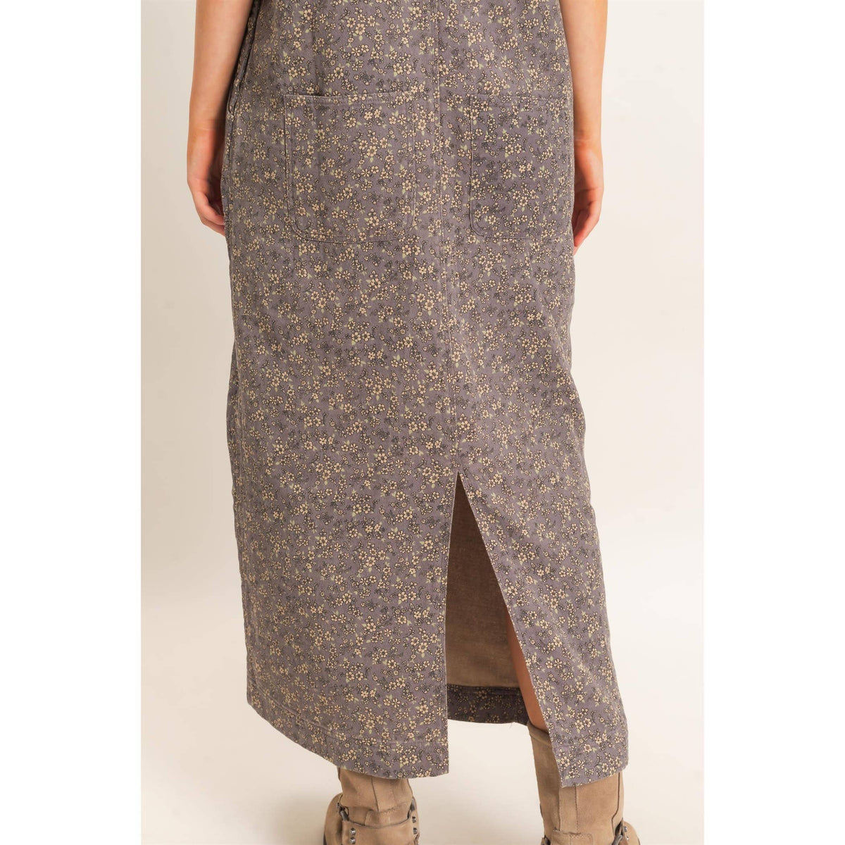 Floral Garment Wash Overall Dress