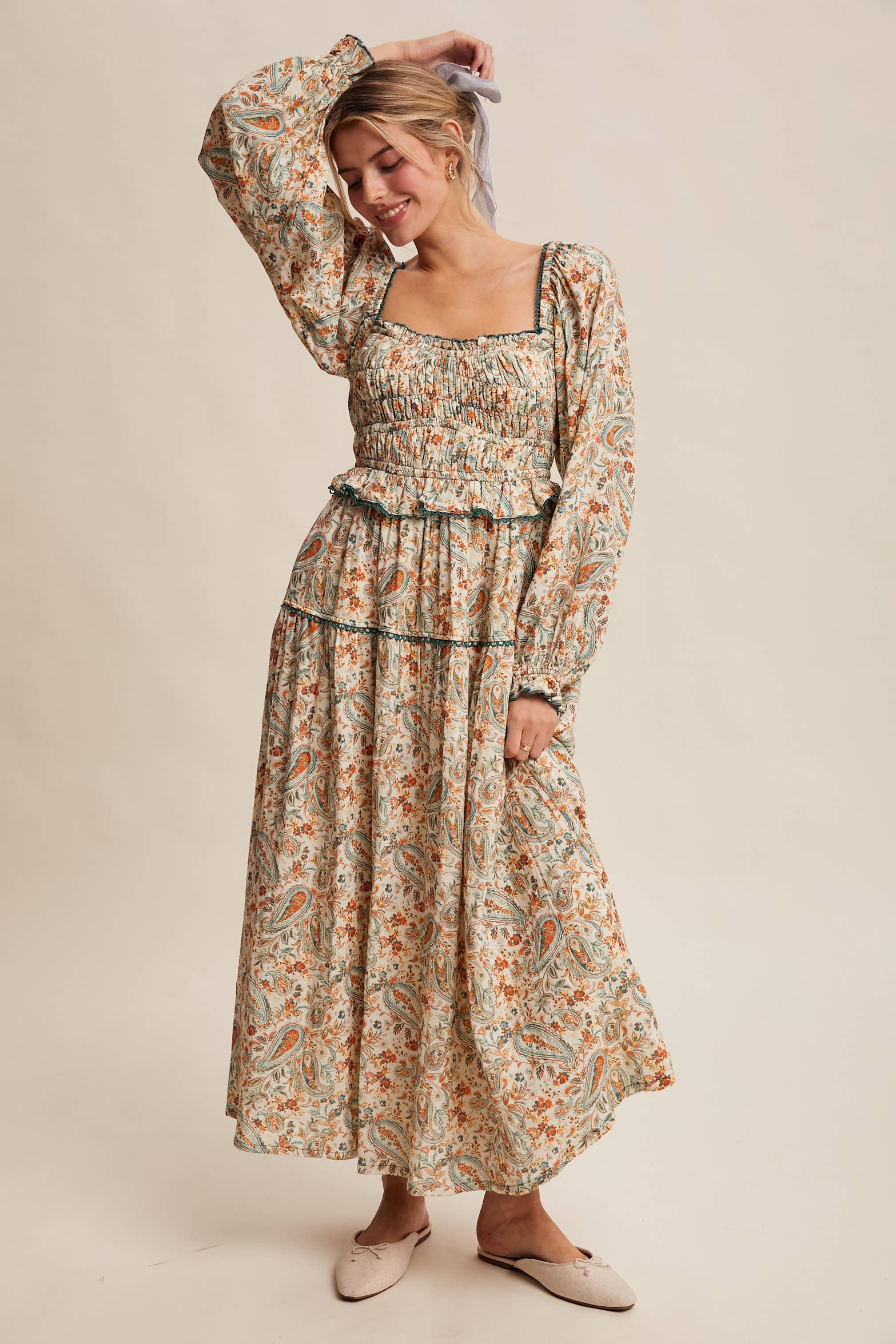 Paisley Smocked Tiered Maxi Dress