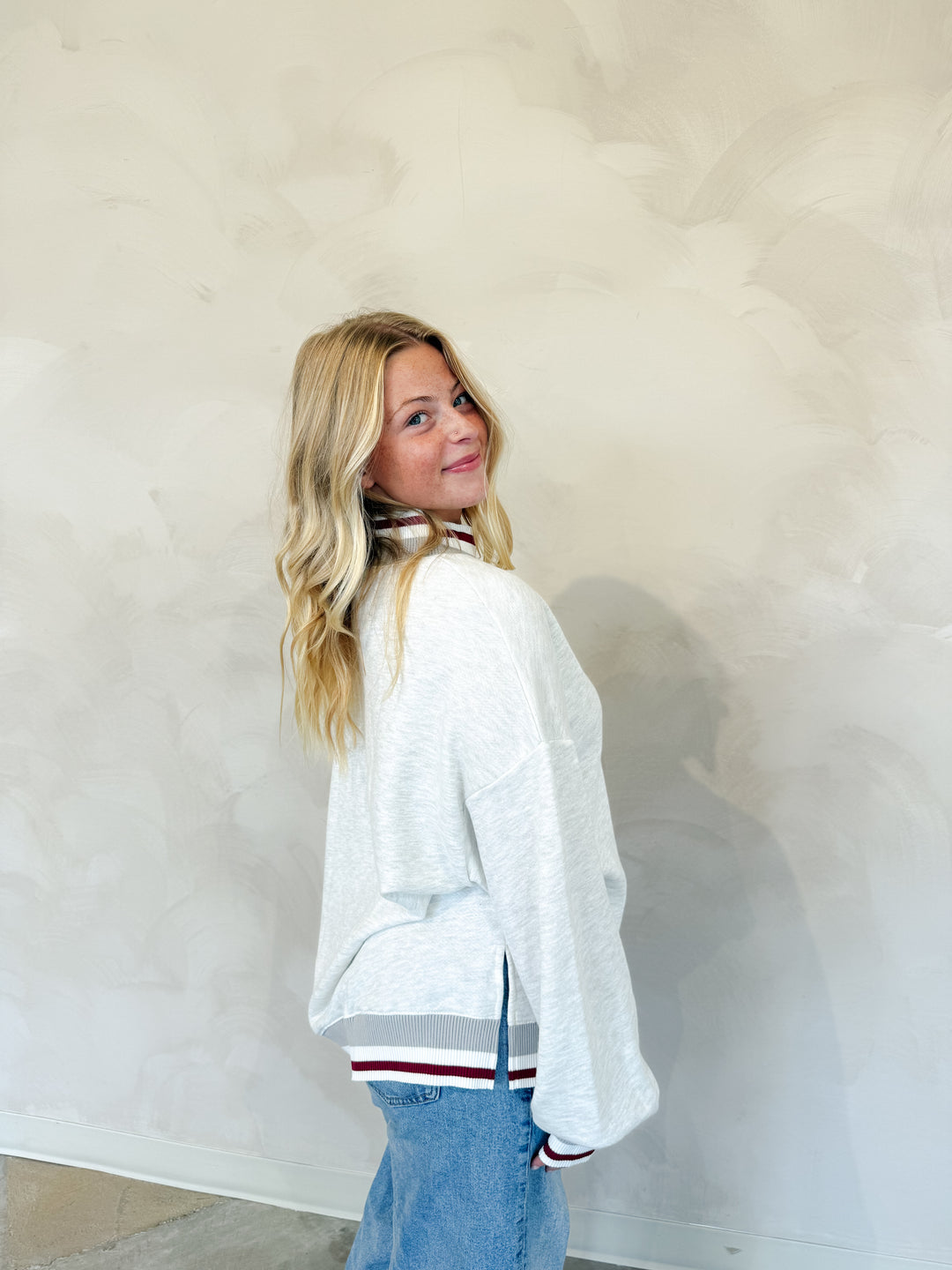 Striped Mock Neck Sweatshirt