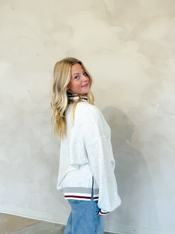 Striped Mock Neck Sweatshirt