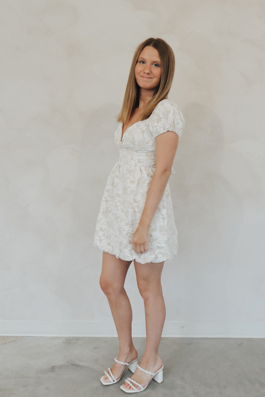 Avery Jacquard Puff Sleeve Mini Dress
