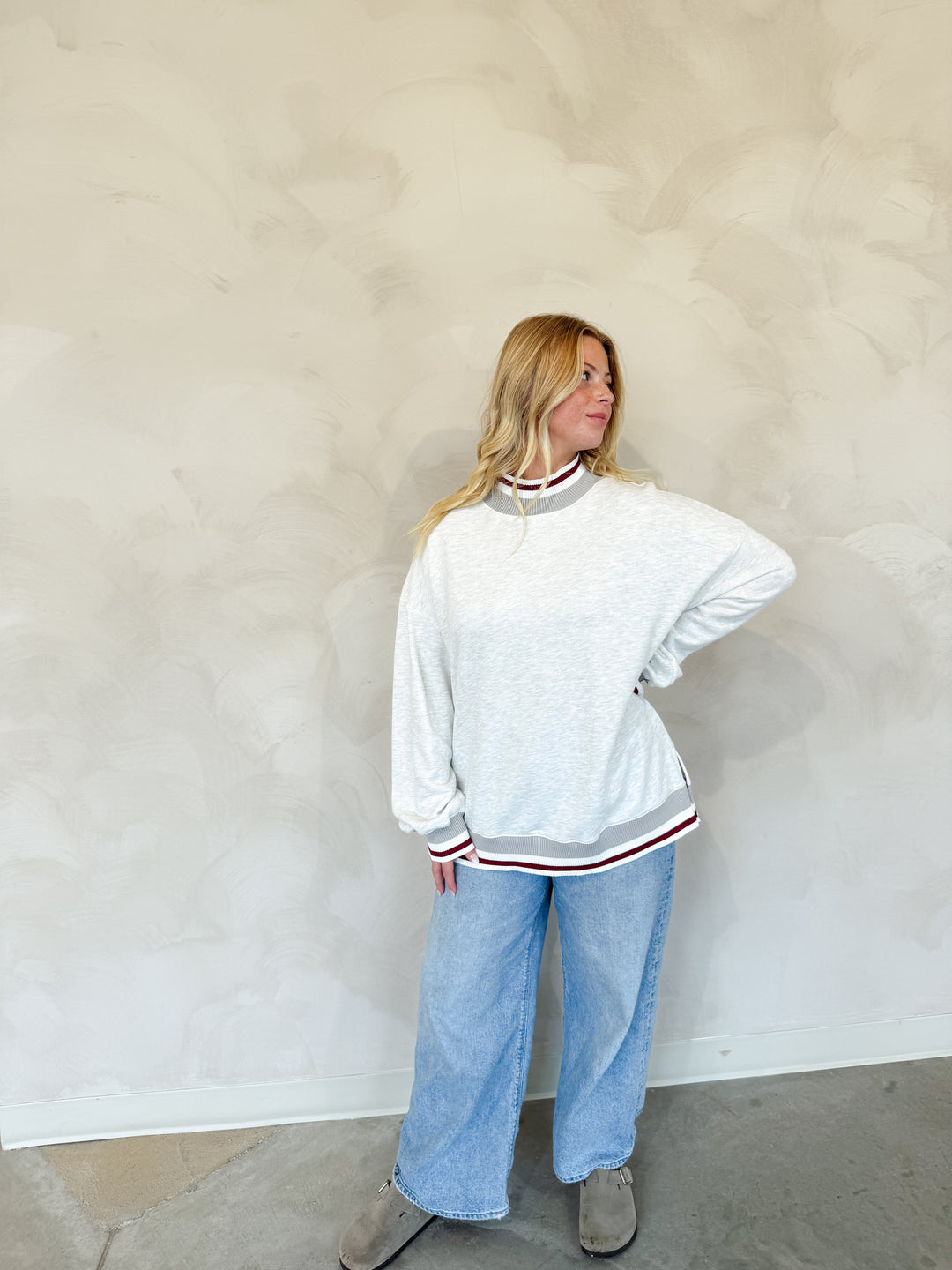 Striped Mock Neck Sweatshirt