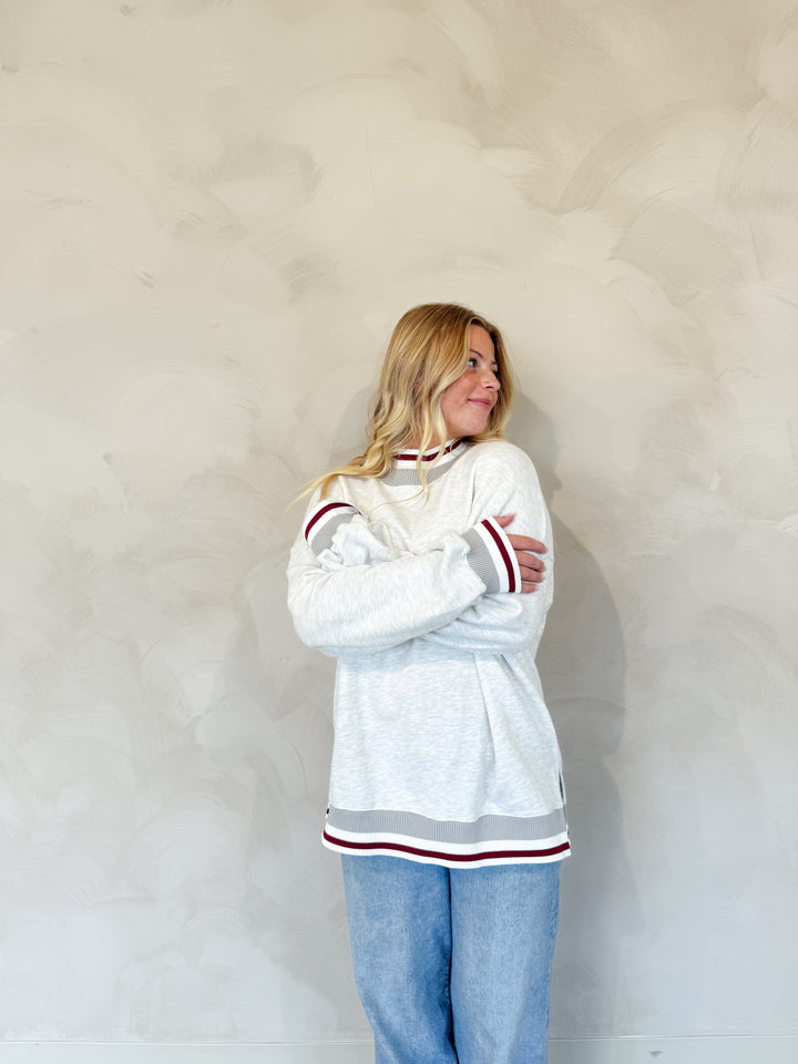 Striped Mock Neck Sweatshirt