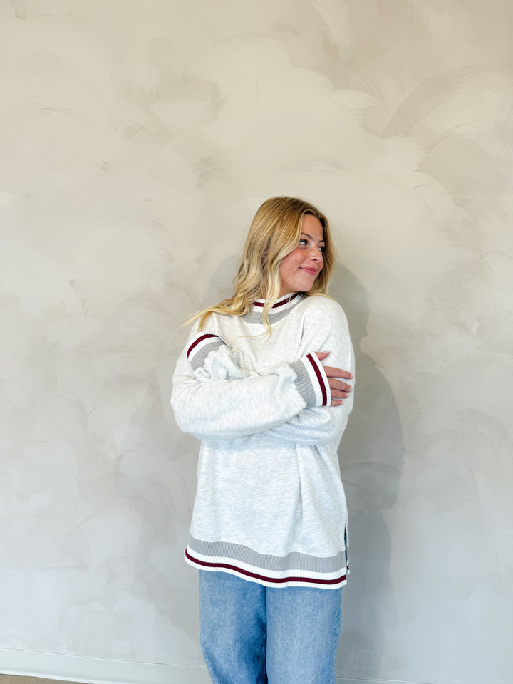 Striped Mock Neck Sweatshirt