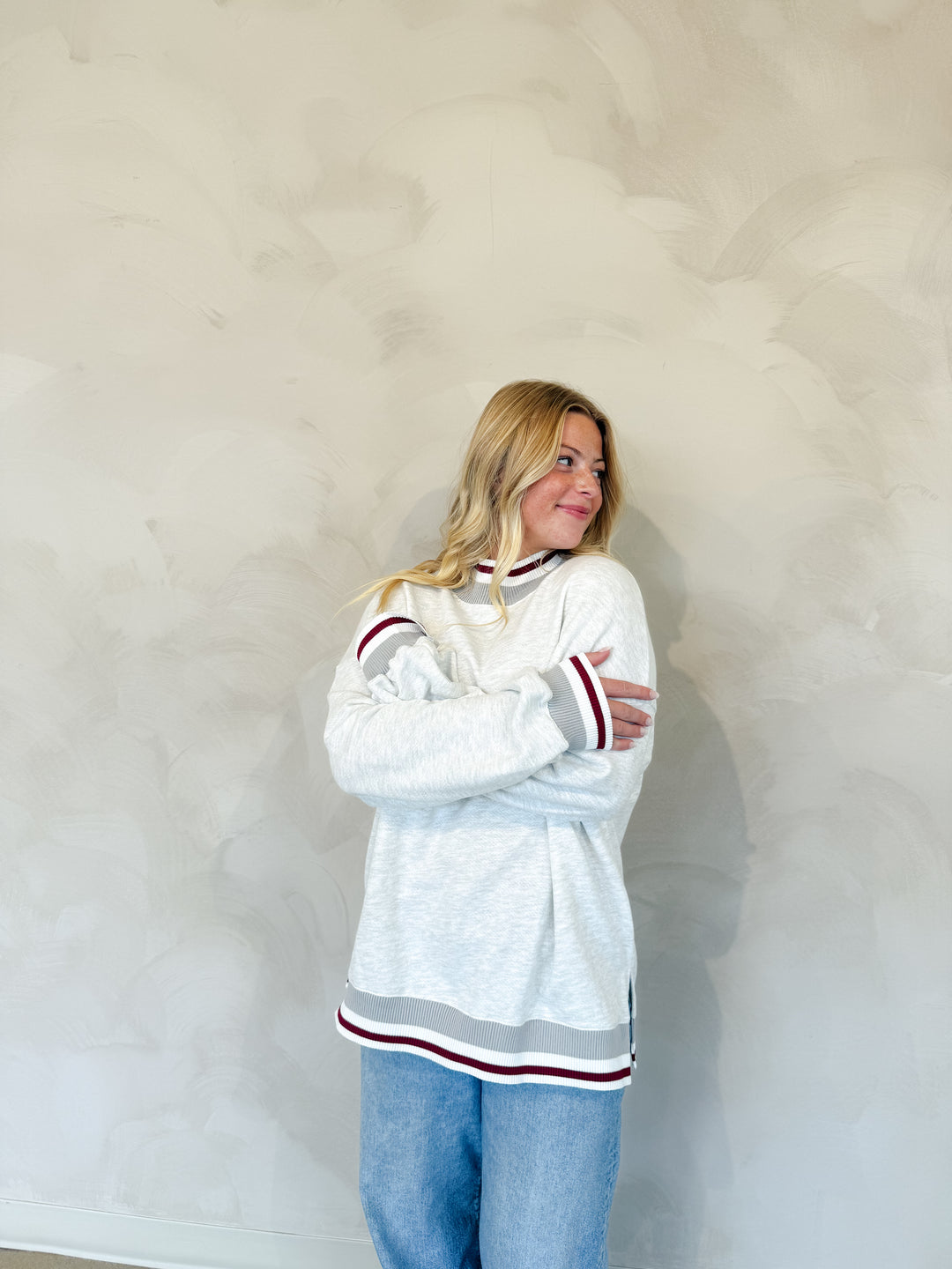 Striped Mock Neck Sweatshirt