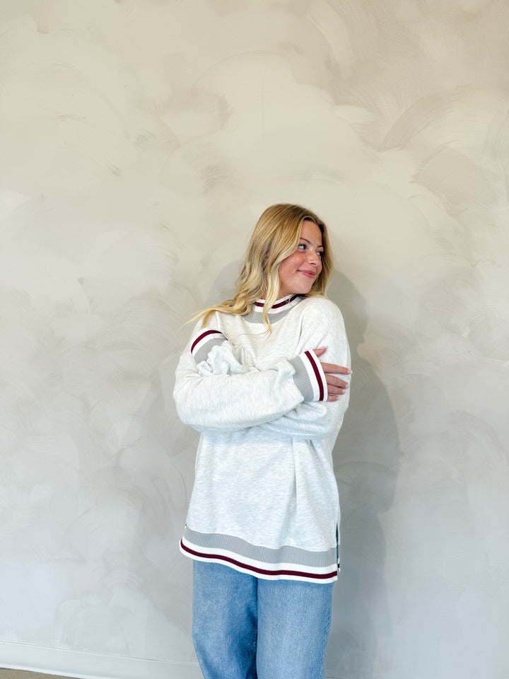 Striped Mock Neck Sweatshirt