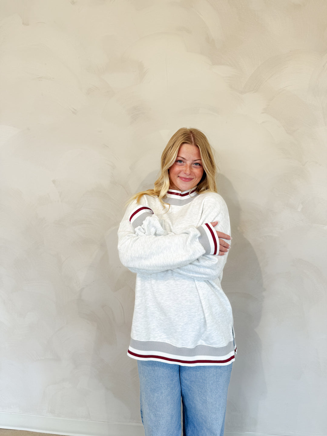 Striped Mock Neck Sweatshirt