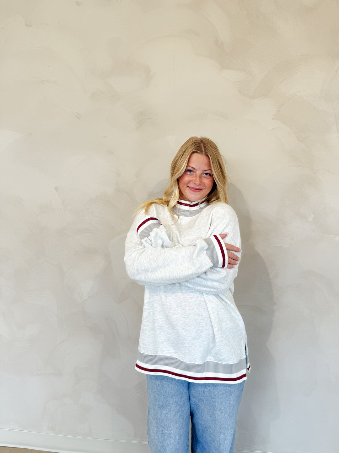 Striped Mock Neck Sweatshirt