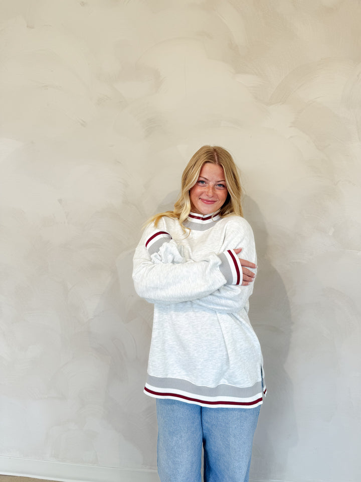 Striped Mock Neck Sweatshirt