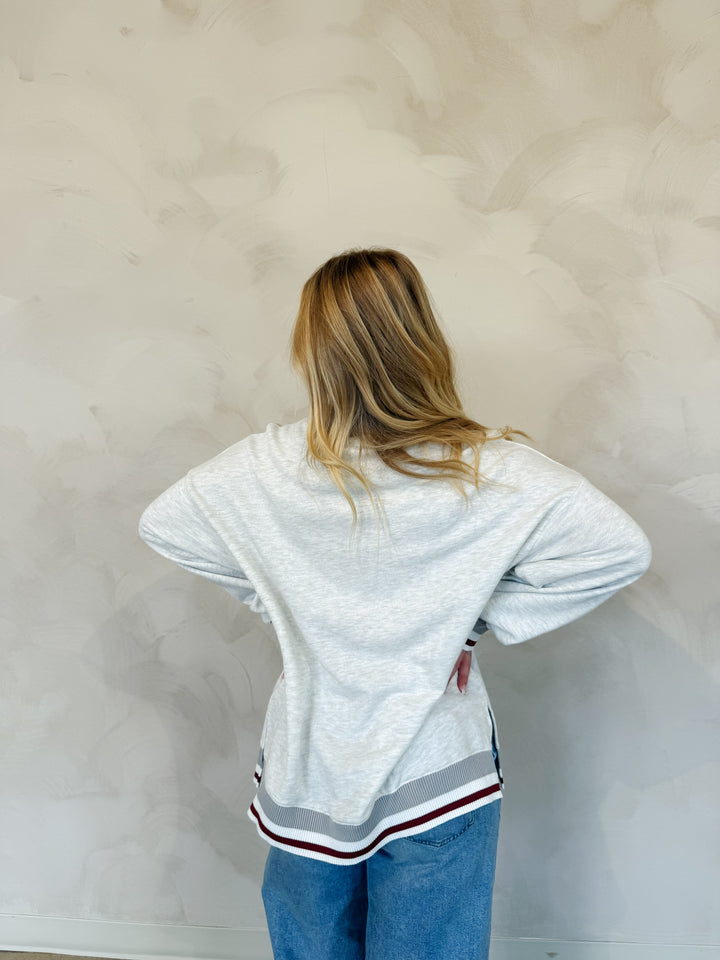 Striped Mock Neck Sweatshirt