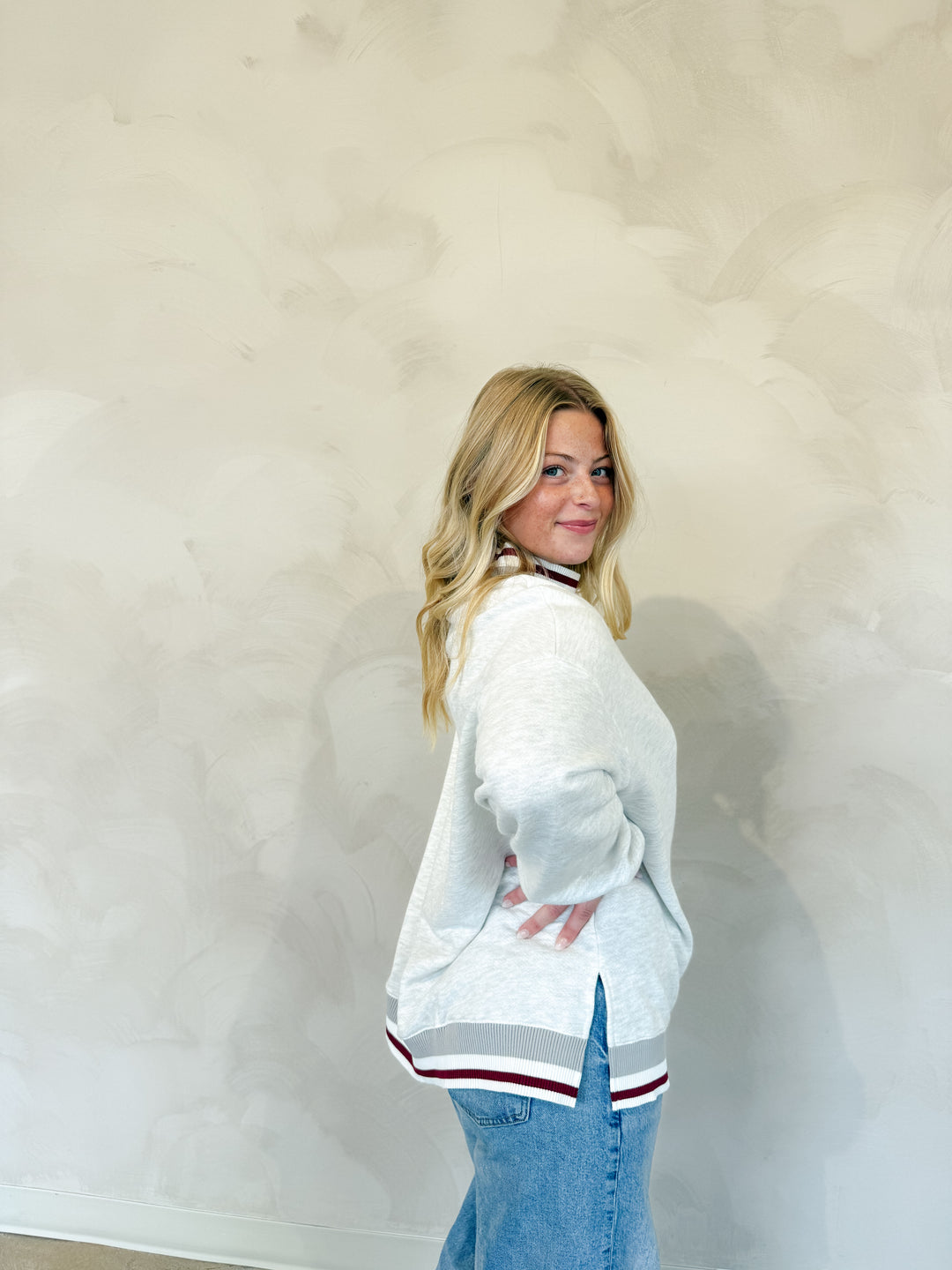 Striped Mock Neck Sweatshirt