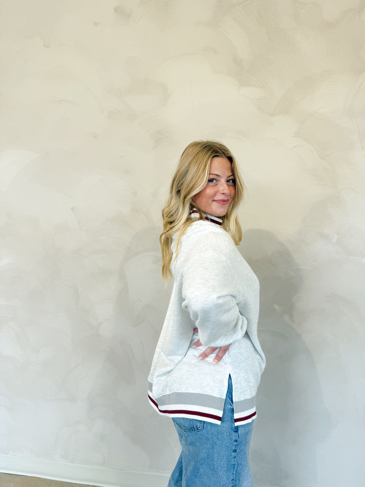 Striped Mock Neck Sweatshirt