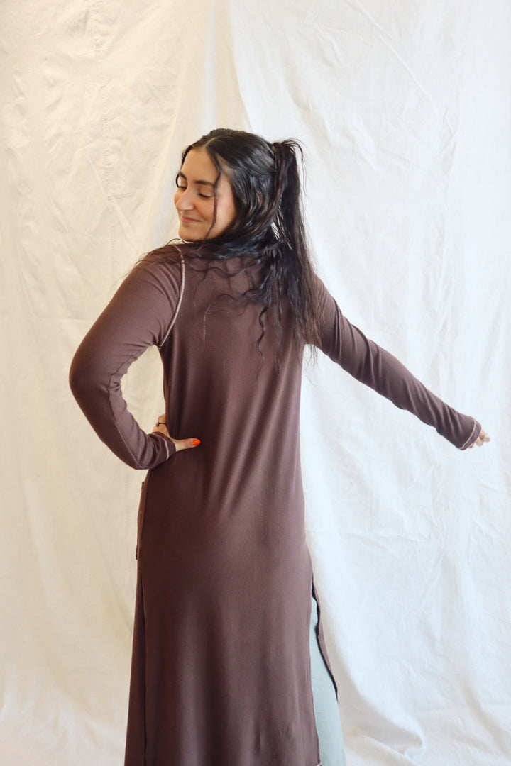 Revers Stitch Solid Long Cardigan