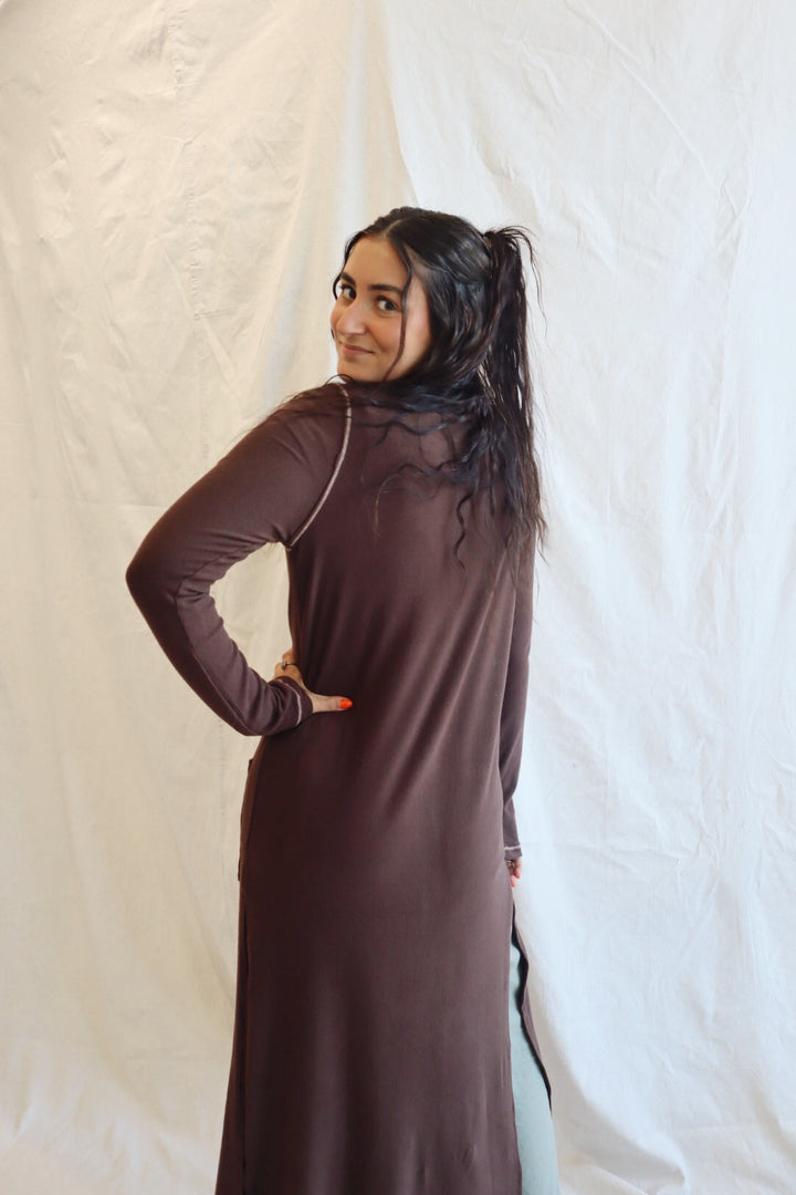 Revers Stitch Solid Long Cardigan