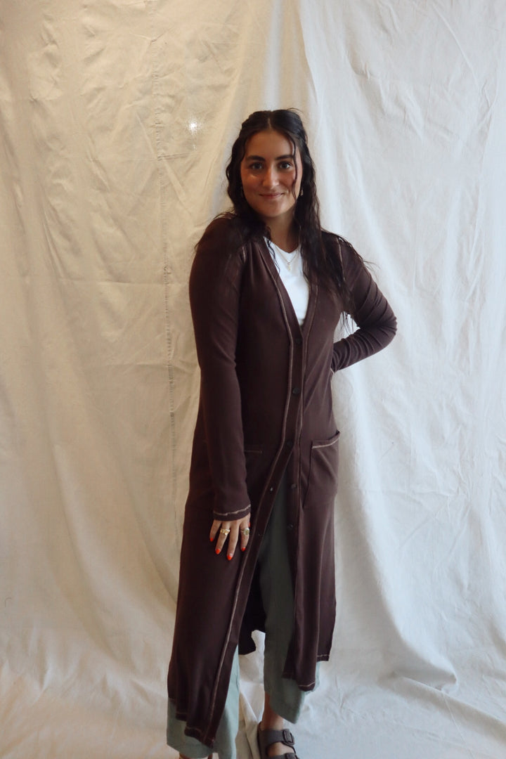 Revers Stitch Solid Long Cardigan