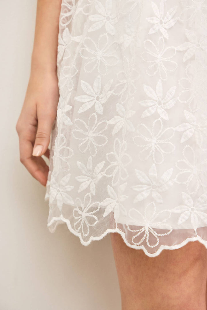 SQUARE NECK FLORAL ORGANZA SLEEVELESS DRESS